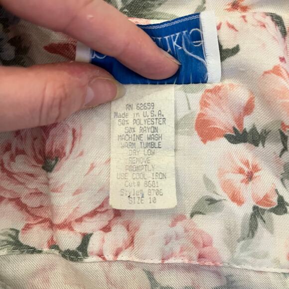 Vintage 80s Periwinkle Belted Shirtdress 6 White Floral Coquette Cottage Pinup - Picture 8 of 16